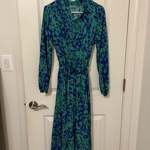 SHEIN Green and Blue Long Sleeve Wrap Maxi Dress